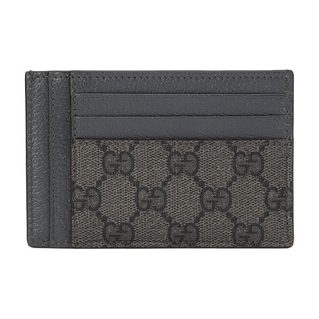 GUCCI Ophidia Men's Gray & Black Canvas Card Holder with Leather Trim | 732018