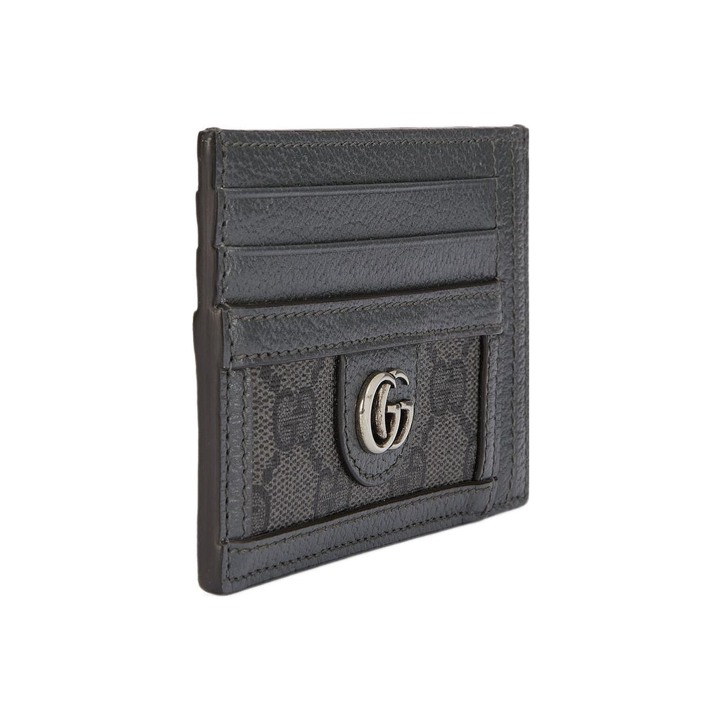 GUCCI Ophidia Men's Gray & Black Canvas Card Holder with Leather Trim | 732018