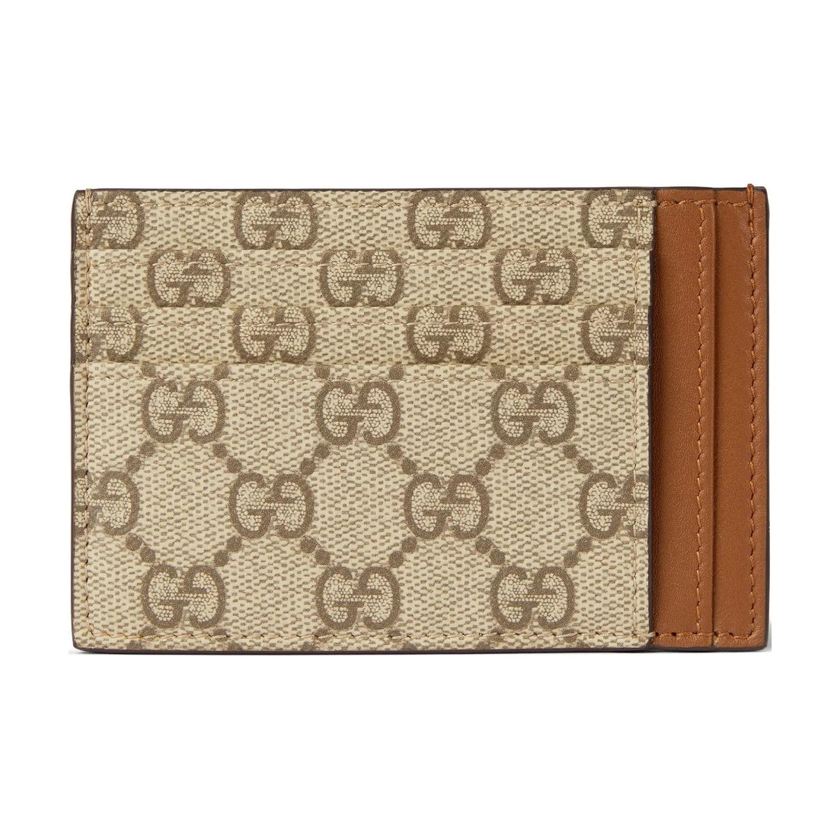 GUCCI GG Emblem Unisex Beige & Dark Brown Coated Fabric Card Holder | 821208