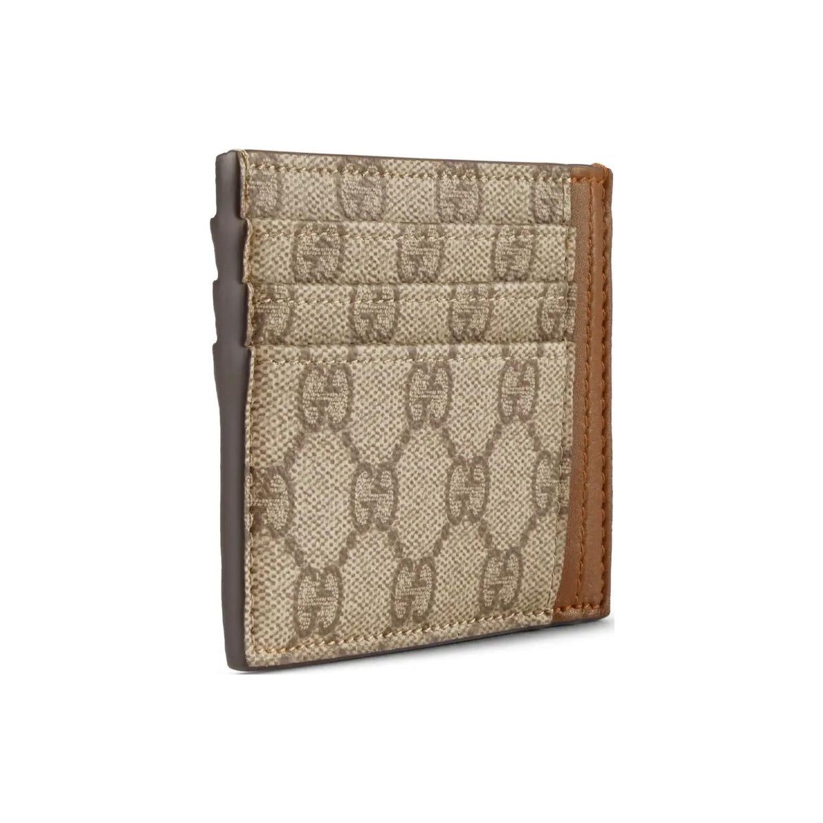 GUCCI GG Emblem Unisex Beige & Dark Brown Coated Fabric Card Holder | 821208