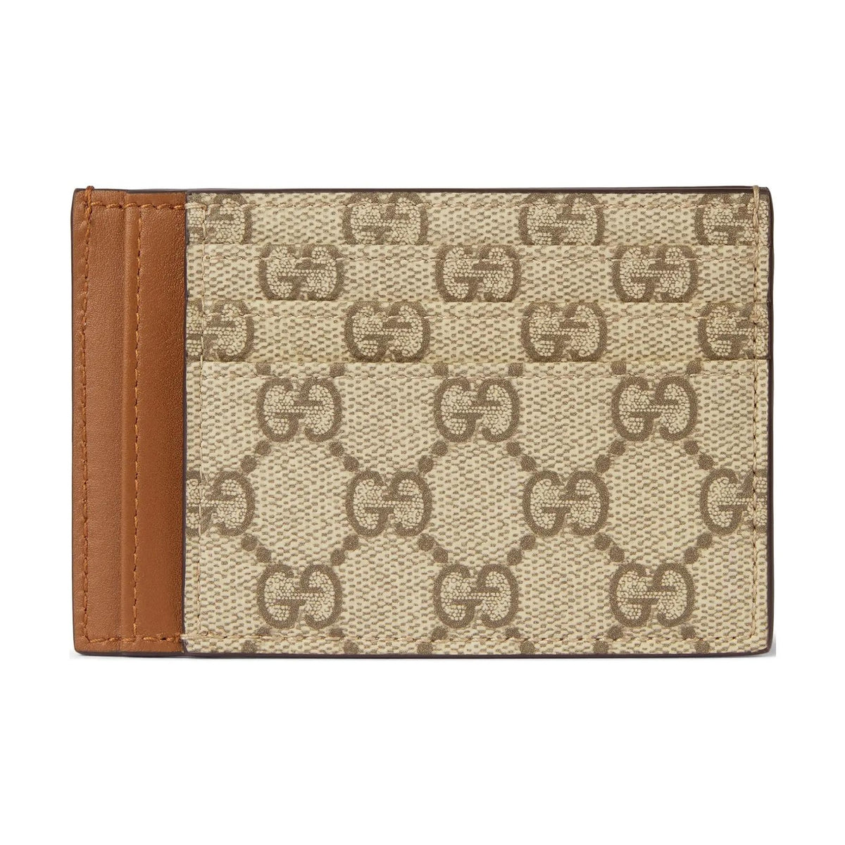 GUCCI GG Emblem Unisex Beige & Dark Brown Coated Fabric Card Holder | 821208