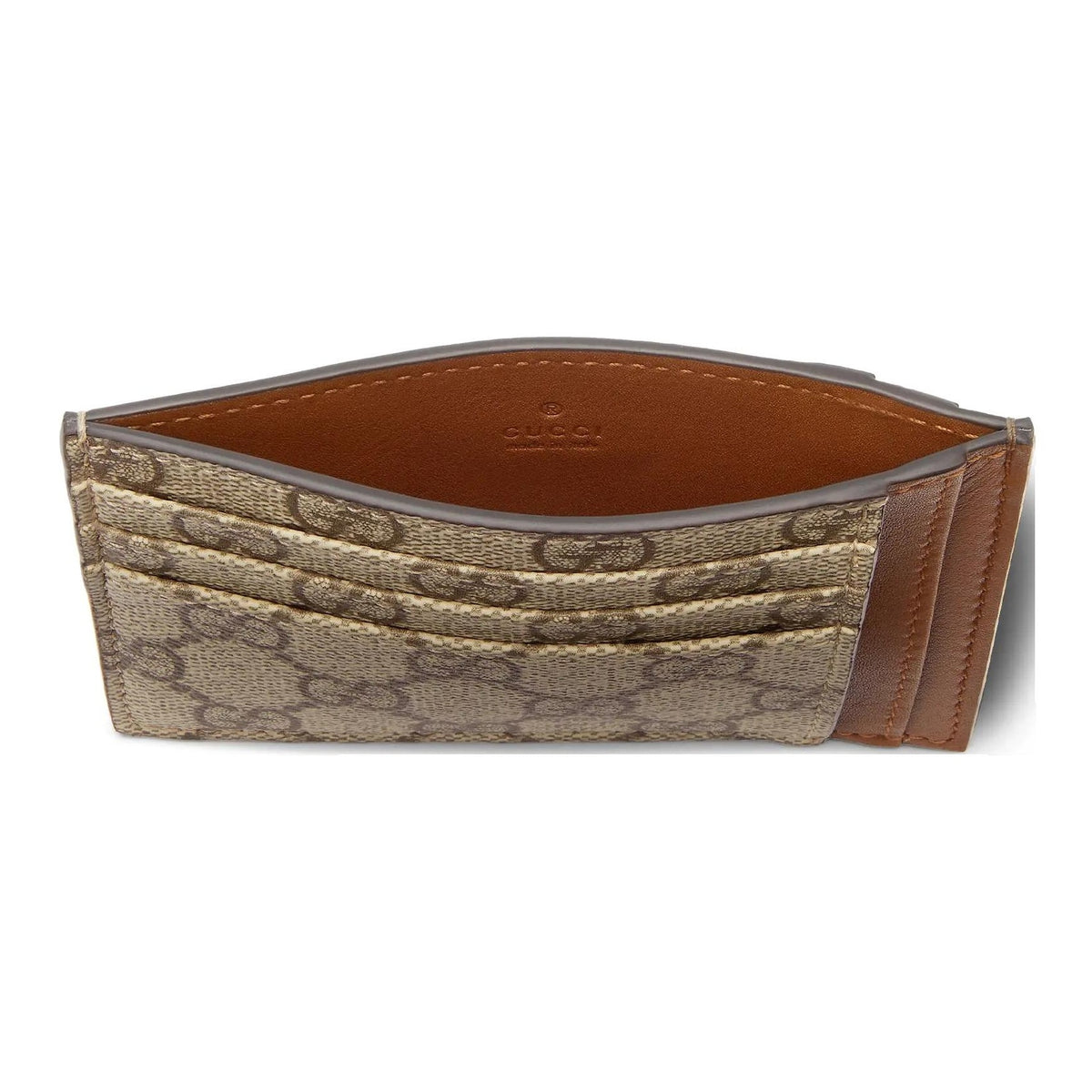 GUCCI GG Emblem Unisex Beige & Dark Brown Coated Fabric Card Holder | 821208