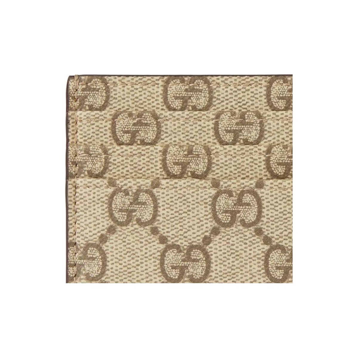 GUCCI GG Emblem Unisex Beige & Dark Brown Coated Fabric Card Holder | 821208