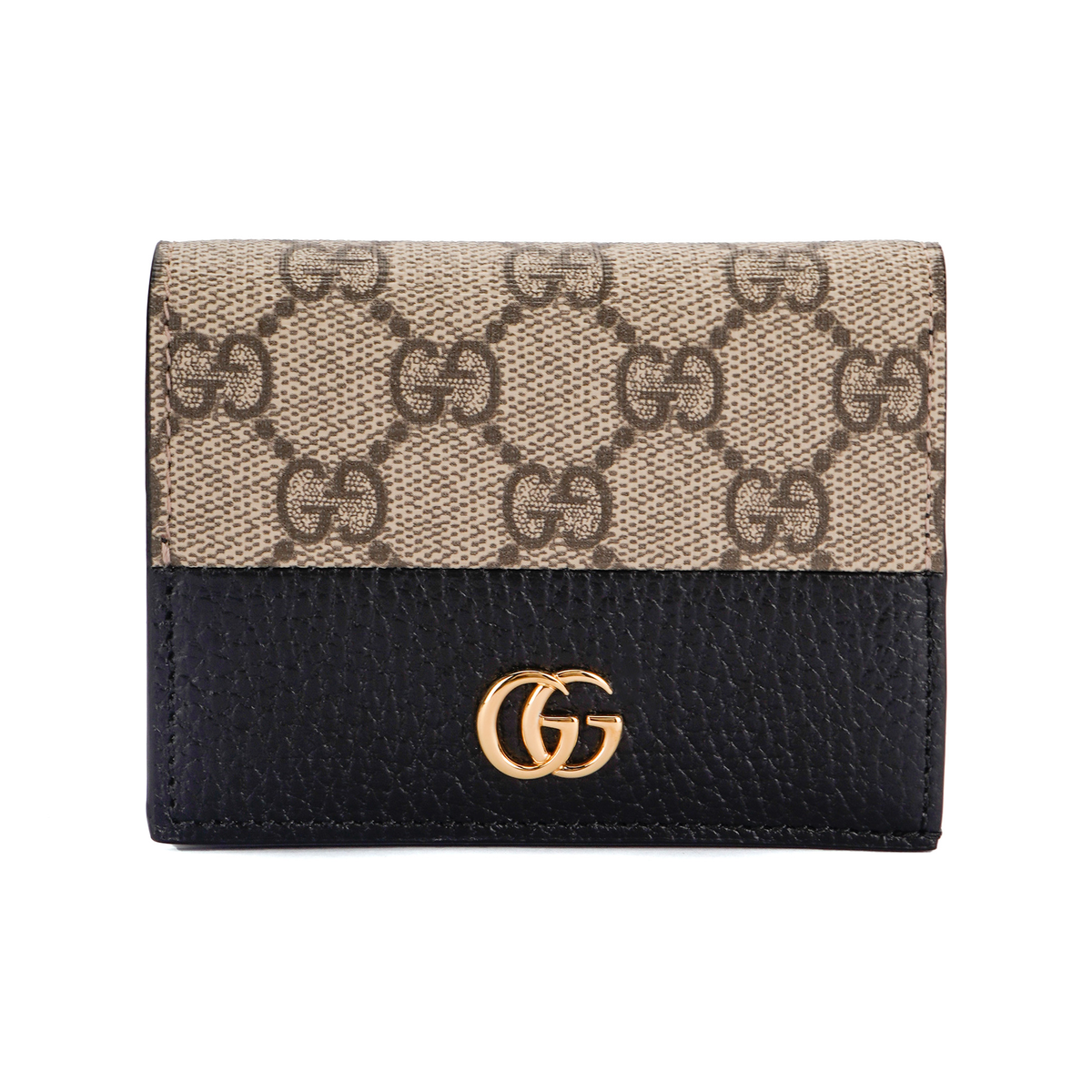 GUCCI GG Marmont Women's Beige & Black Canvas & Leather Bifold Card Holder Wallet | 658610