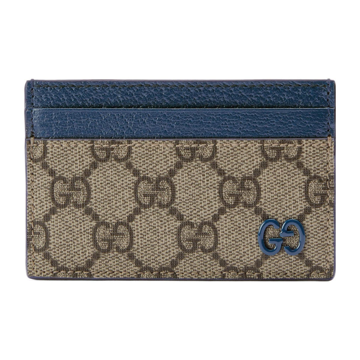 GUCCI GG Supreme Men's Blue & Brown Canvas & Leather Card Holder | 768248