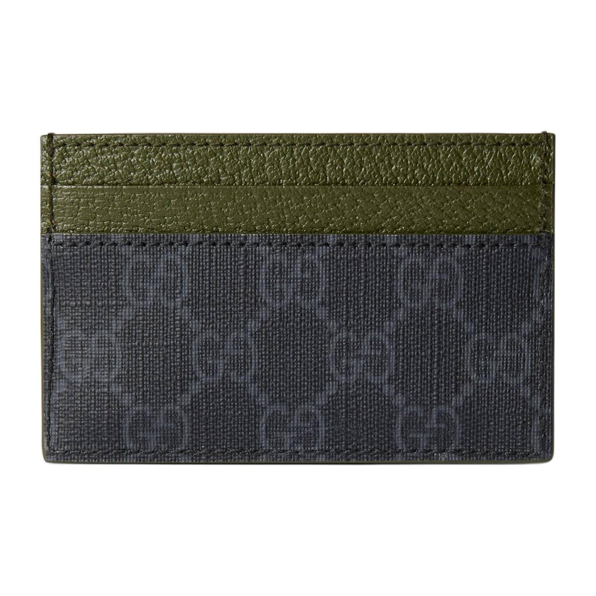 GUCCI Unisex Black & Dark Green Canvas Card Holder with Leather Trim | 768248