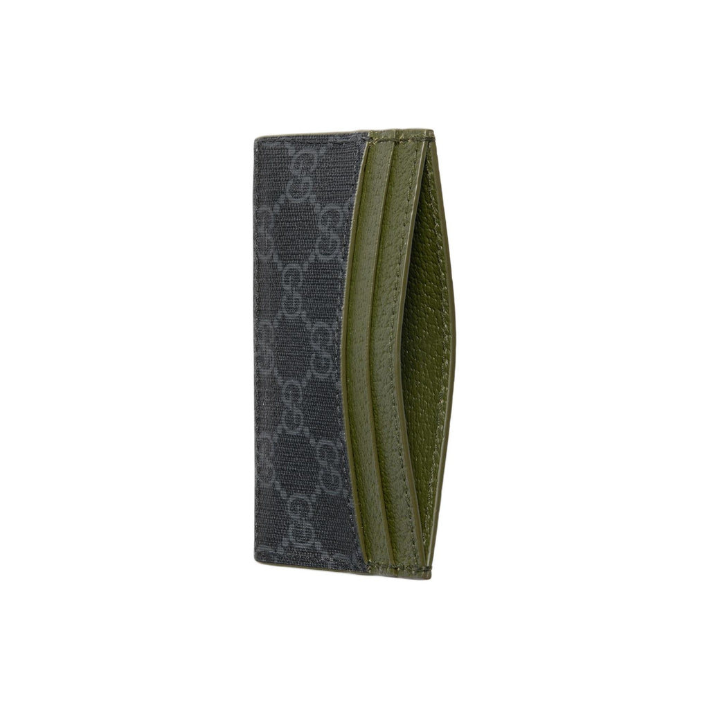 GUCCI Unisex Black & Dark Green Canvas Card Holder with Leather Trim | 768248