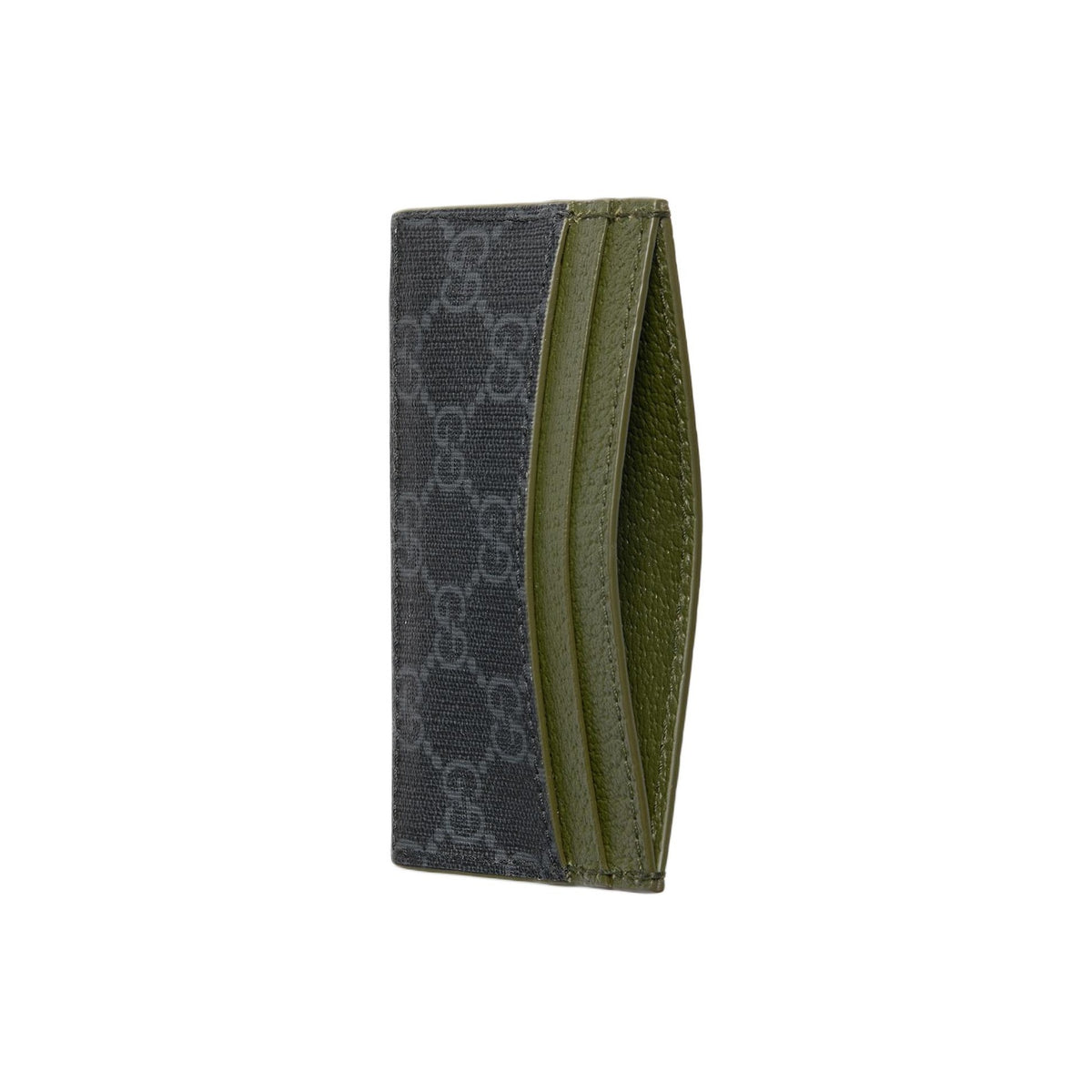 GUCCI Unisex Black & Dark Green Canvas Card Holder with Leather Trim | 768248