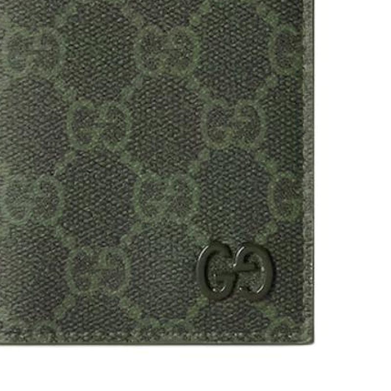 GUCCI GG Monogram Men's Forest Green Coated Canvas Bifold Card Holder | 768249