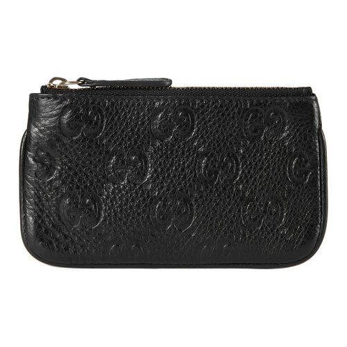 GUCCI GG Emblem Unisex Black Grained Leather Zip Key Pouch | 815891