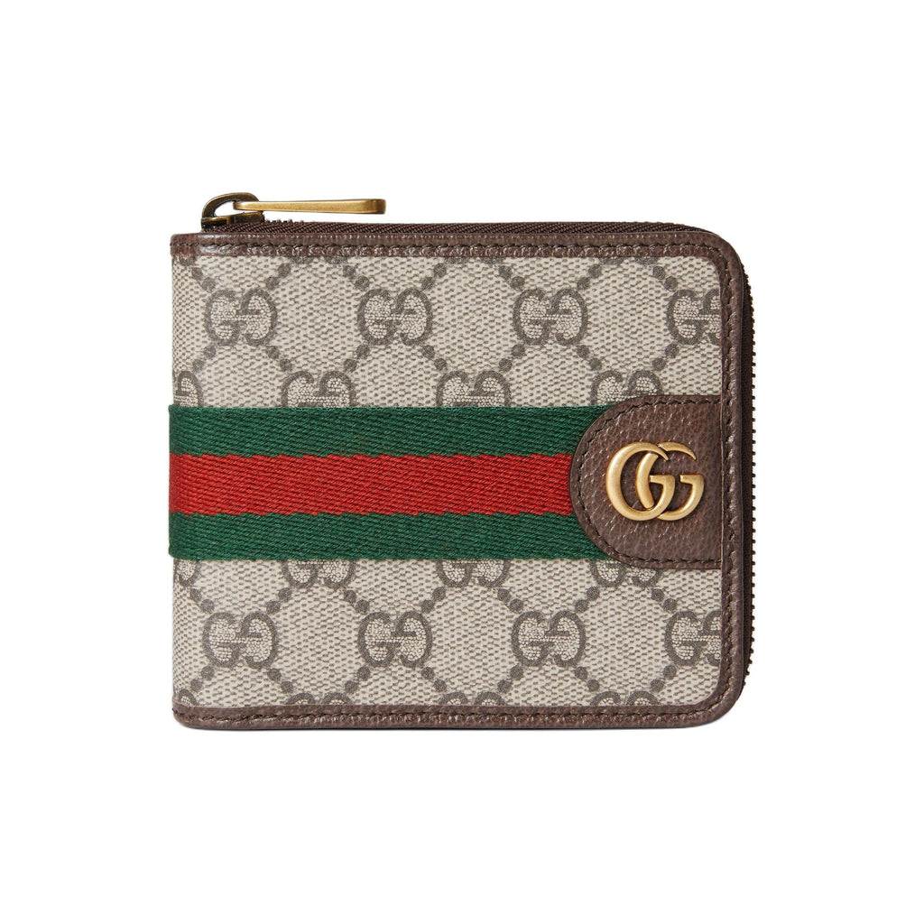 GUCCI Ophidia Men's Beige & Dark Brown Coated Canvas Wallet | 838653