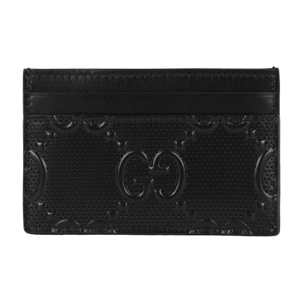 GUCCI Men's Black Cowhide Leather Embossed Monogram Card Holder | 625564