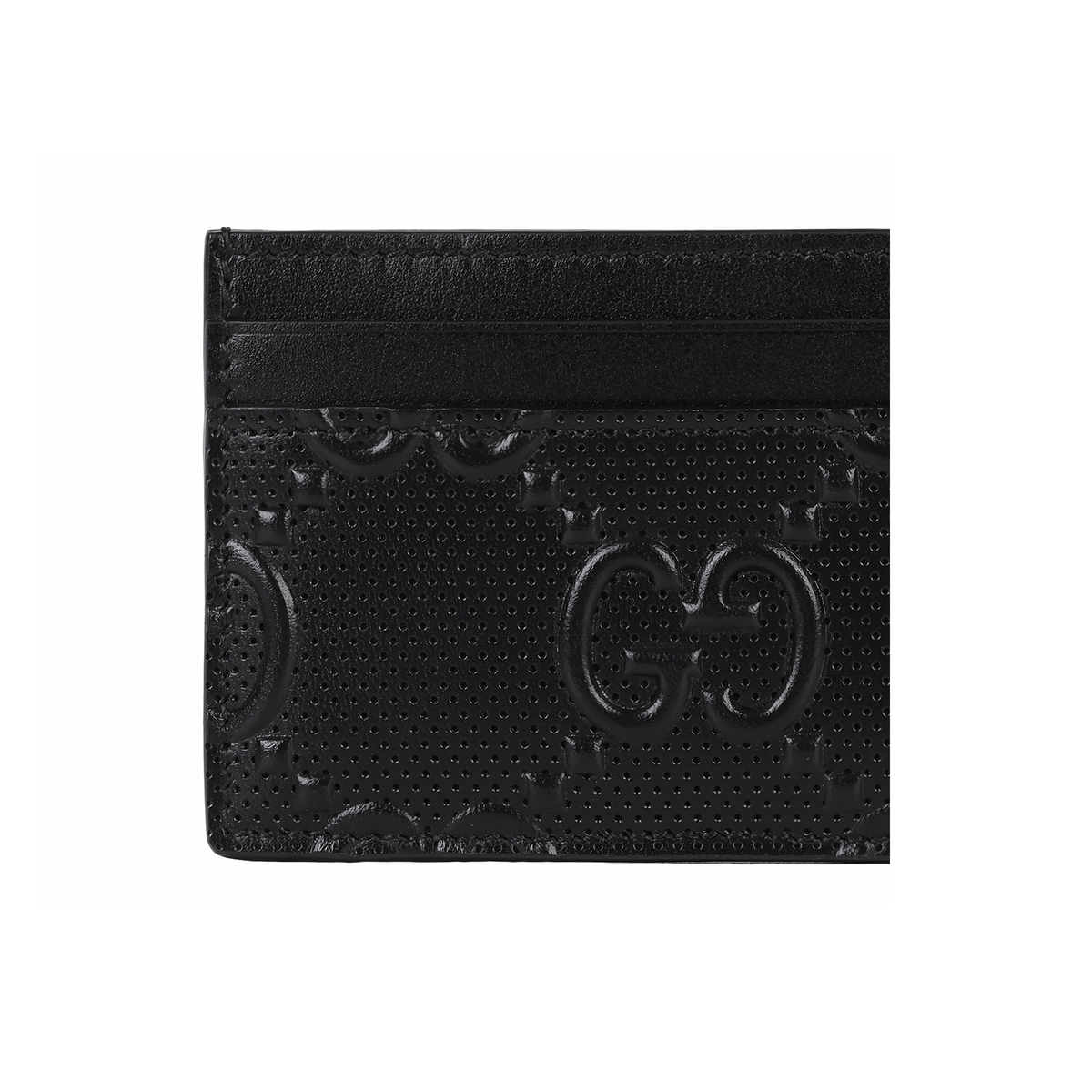 GUCCI Men's Black Cowhide Leather Embossed Monogram Card Holder | 625564