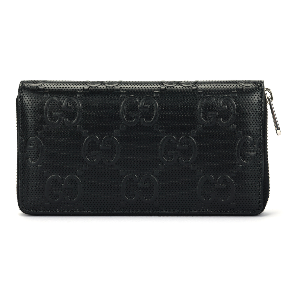 GUCCI Unisex Black Leather Embossed Monogram Long Zip Wallet | 625558