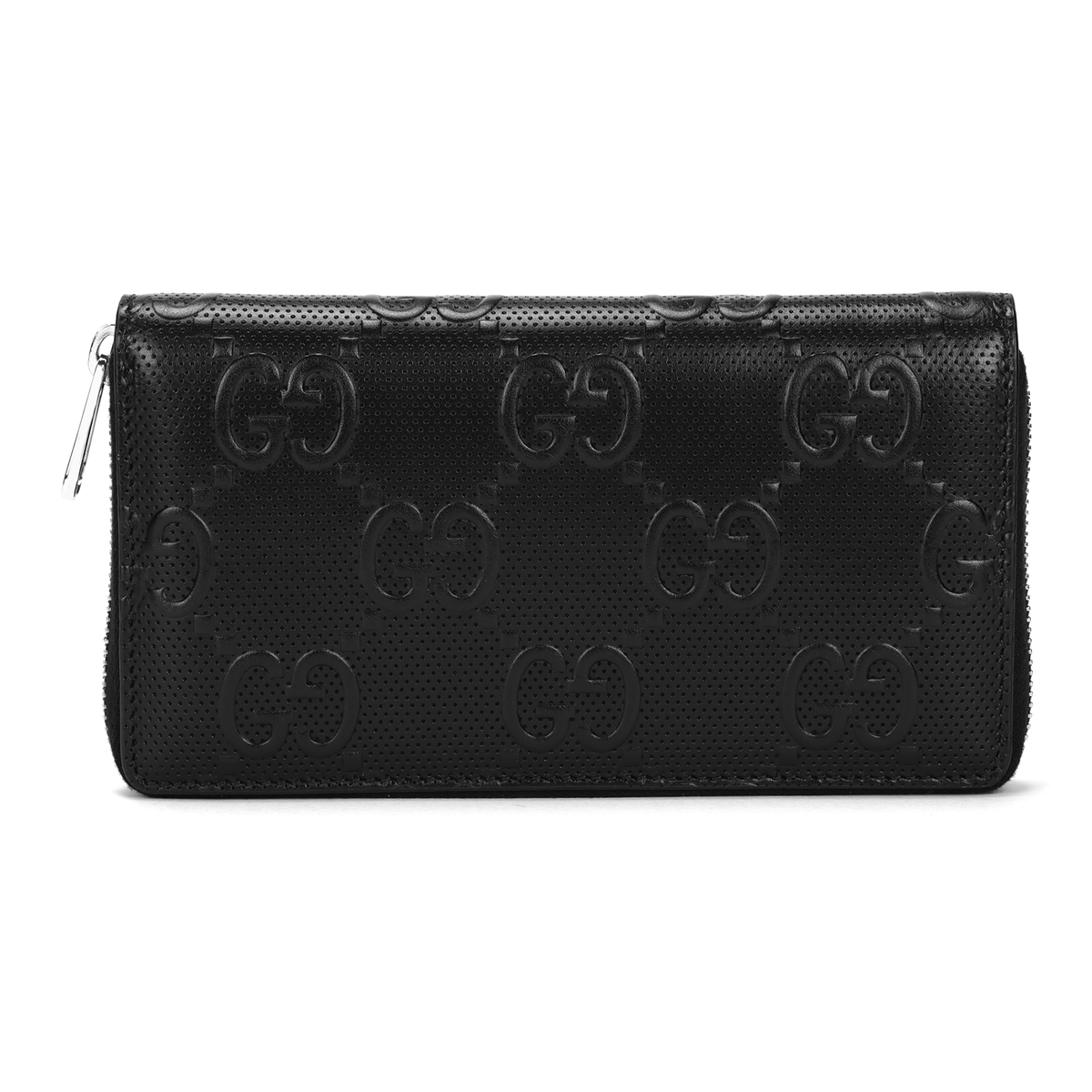 GUCCI Unisex Black Leather Embossed Monogram Long Zip Wallet | 625558