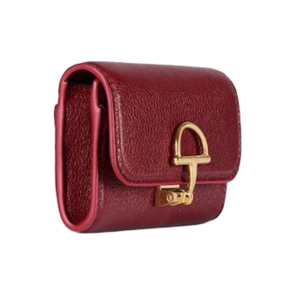 GUCCI Softbit Women's Small Red Grained Leather Card Holder | 828148