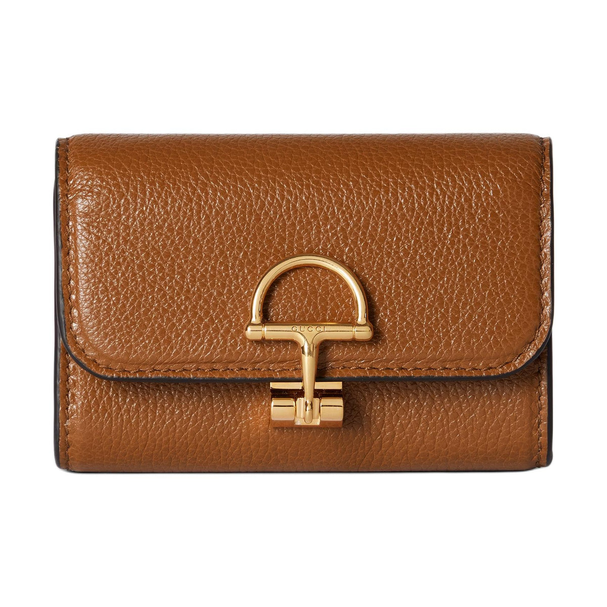 GUCCI Softbit Women's Brown Grained Leather Card Holder Wallet | 828148