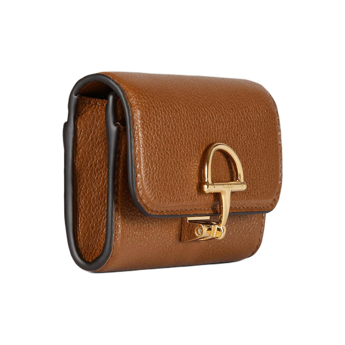 GUCCI Softbit Women's Brown Grained Leather Card Holder Wallet | 828148