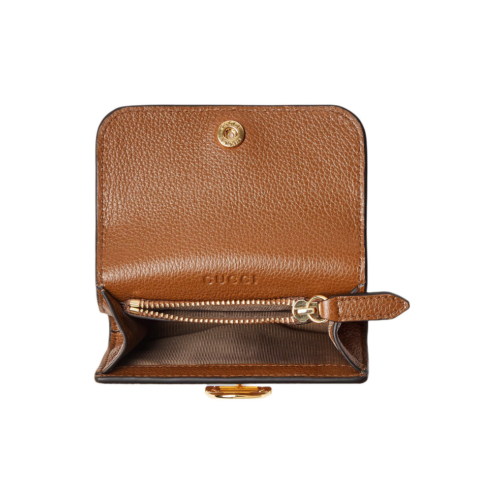 GUCCI Softbit Women's Brown Grained Leather Card Holder Wallet | 828148