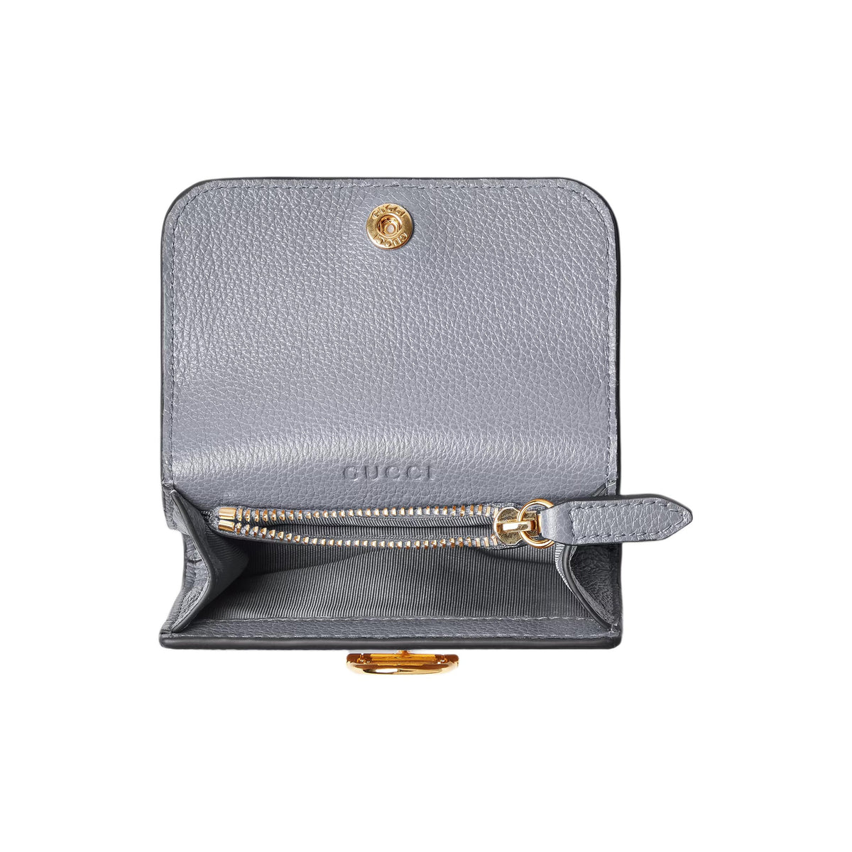 GUCCI Women's Gray Leather Card Holder with Gold-Tone Hardware | 828148