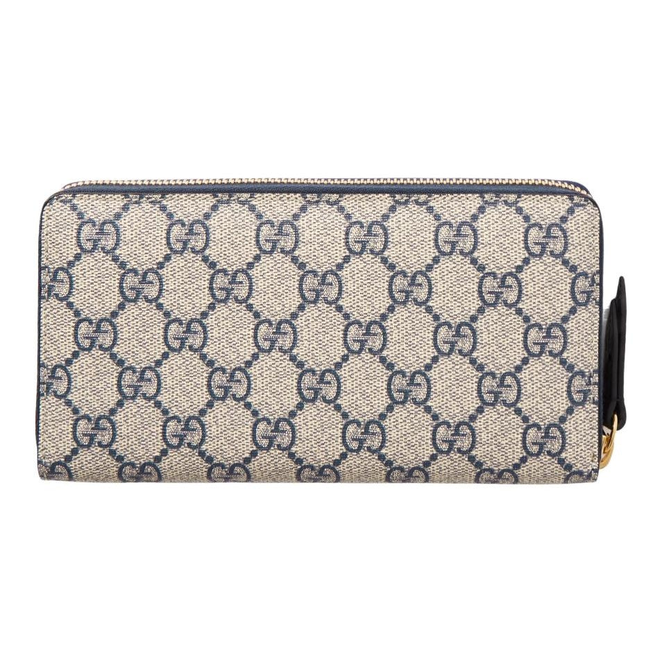 GUCCI GG Marmont Women's Beige & Blue Canvas & Leather Long Zip Wallet | 456117