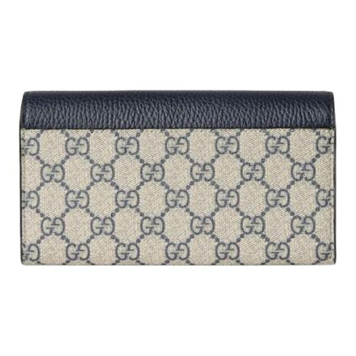 GUCCI GG Marmont Women's Beige & Blue Canvas & Leather Long Snap Wallet | 456116
