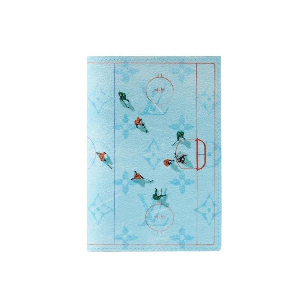 LOUIS VUITTON Sky Blue Coated Canvas Passport Holder with Ice Hockey Print M2B213