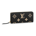 LOUIS VUITTON Clemence Women's Black and Beige Embossed Cowhide Leather Zip Wallet M82338