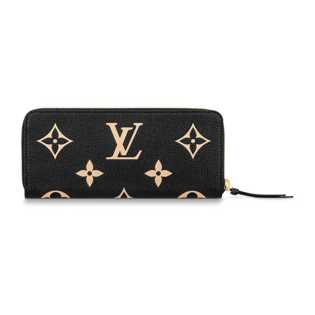 LOUIS VUITTON Clemence Women's Black and Beige Embossed Cowhide Leather Zip Wallet M82338