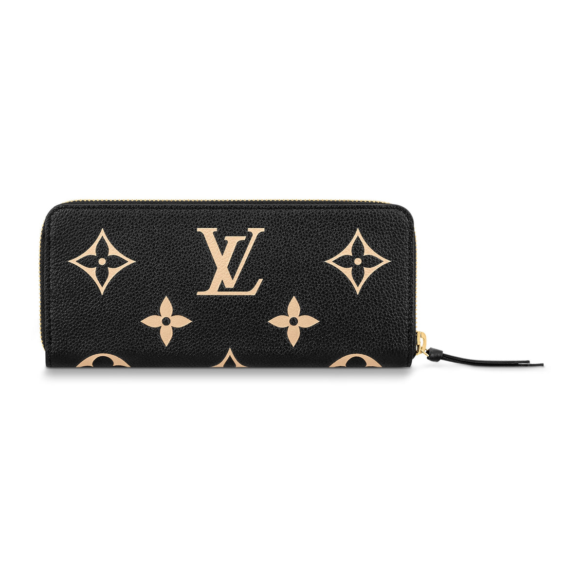 LOUIS VUITTON Clemence Women's Black and Beige Embossed Cowhide Leather Zip Wallet M82338