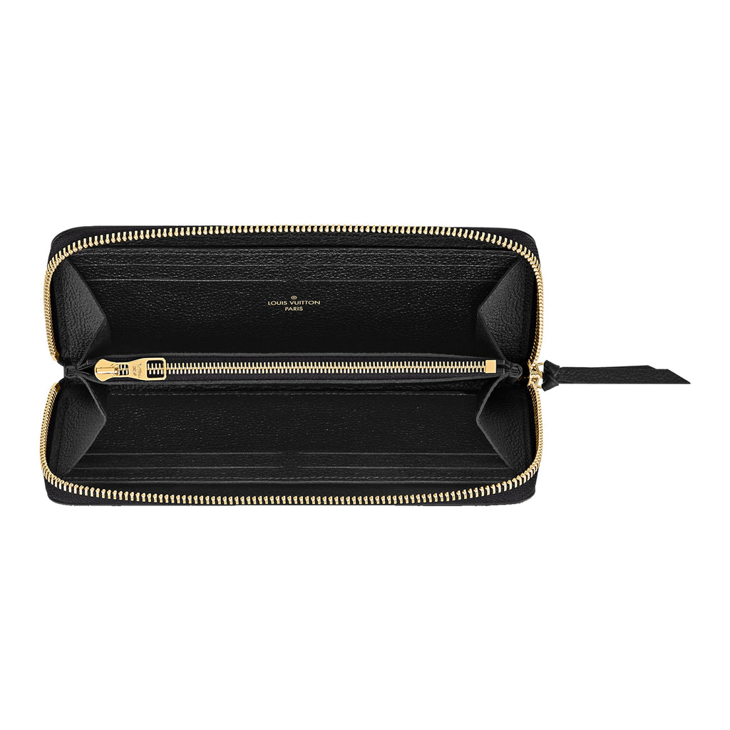 LOUIS VUITTON Clemence Women's Black and Beige Embossed Cowhide Leather Zip Wallet M82338
