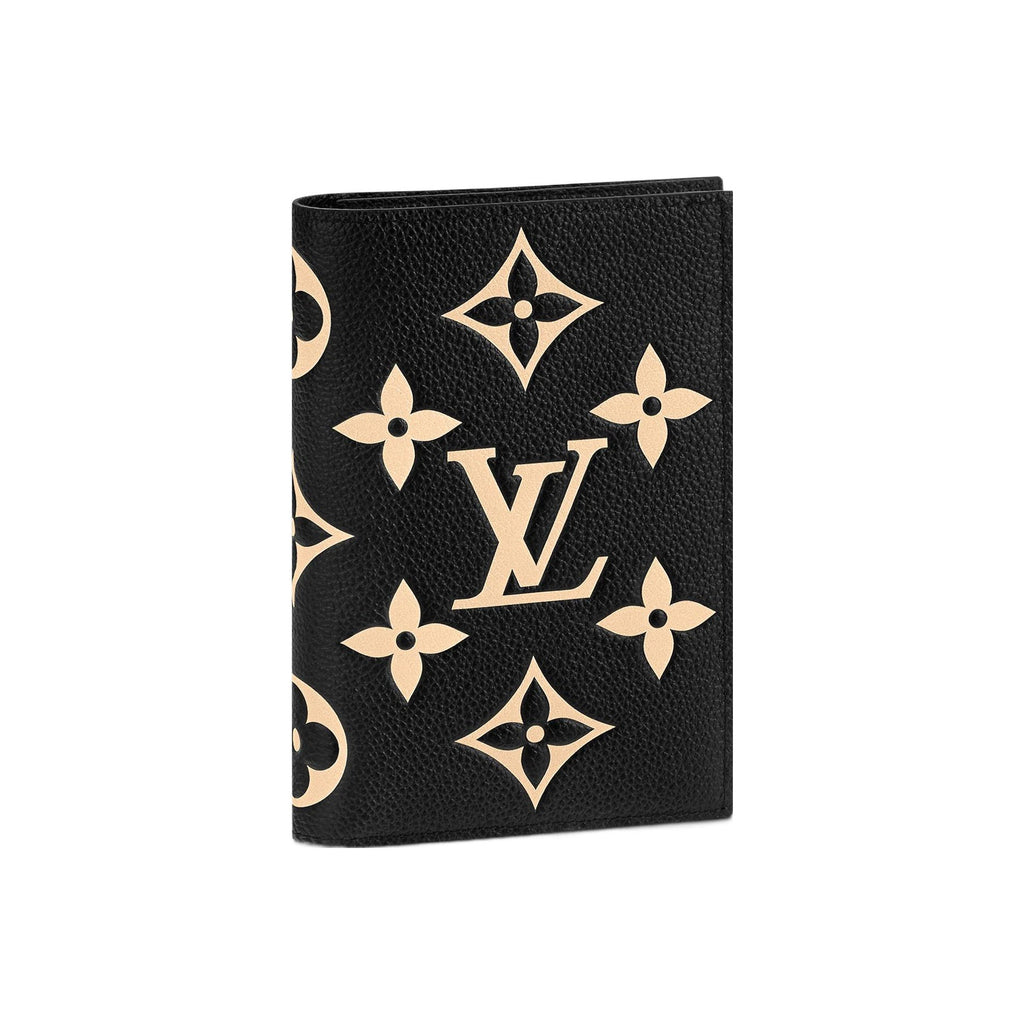 LOUIS VUITTON Women's Black and Beige Embossed Leather Passport Holder M46290