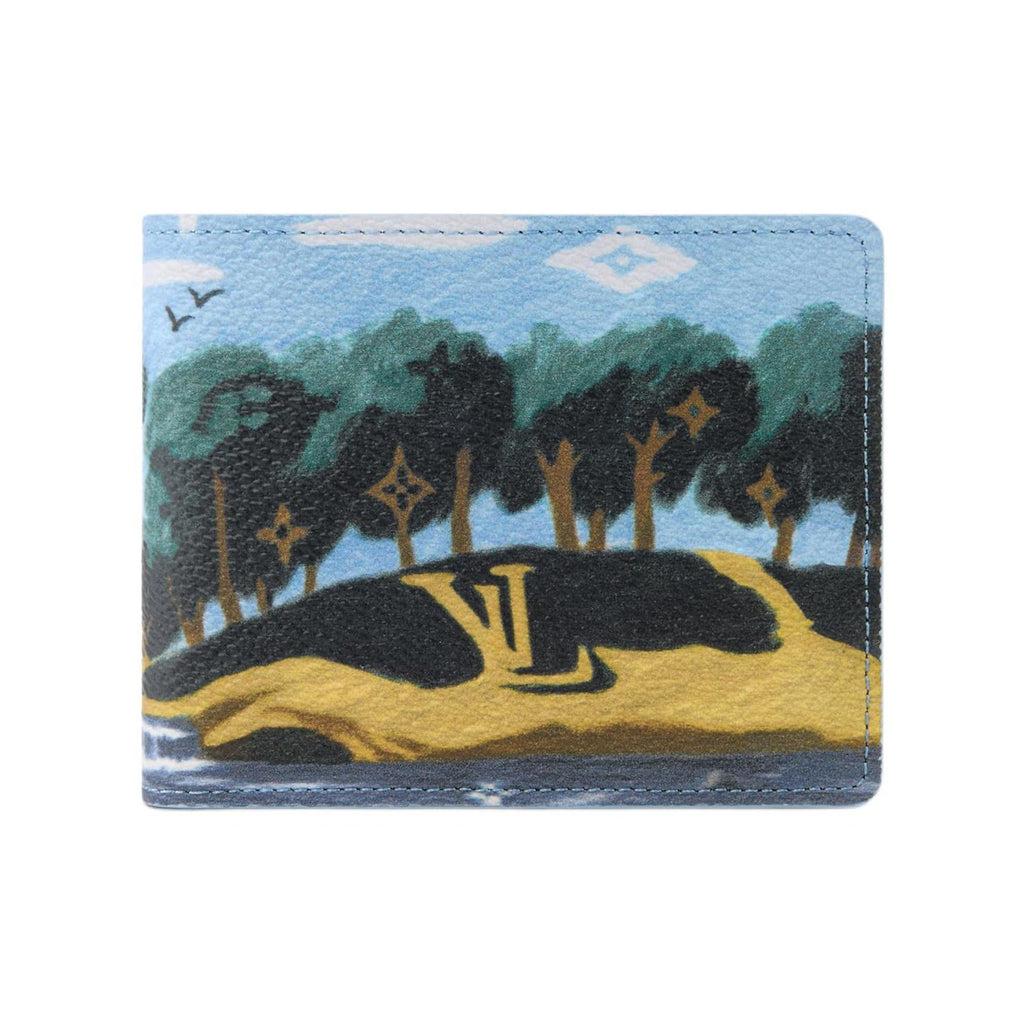 LOUIS VUITTON Slender Men's Blue Island Illustration Coated Canvas and Faux Leather Wallet M29742