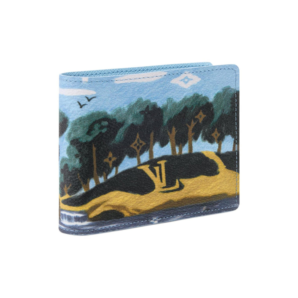 LOUIS VUITTON Slender Men's Blue Island Illustration Coated Canvas and Faux Leather Wallet M29742