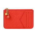 LOUIS VUITTON Romy Cowhide Leather Card Holder with Enamel Metal Sphere Charm - Blood Orange - M28984