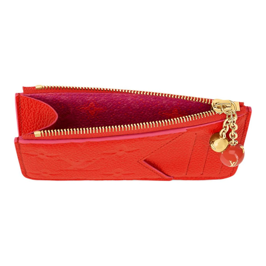 LOUIS VUITTON Romy Cowhide Leather Card Holder with Enamel Metal Sphere Charm - Blood Orange - M28984